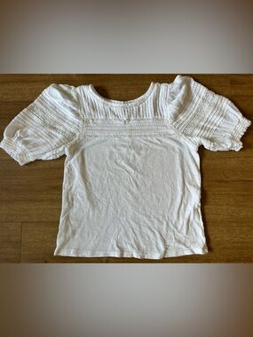 White Textured Short Sleeve Top